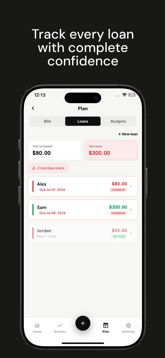 Expense Tracking loan tracker screen
