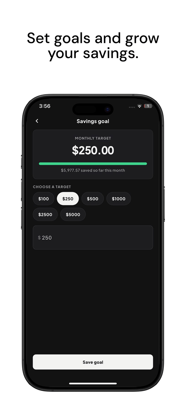 Expense Tracking savings goal tracking screen